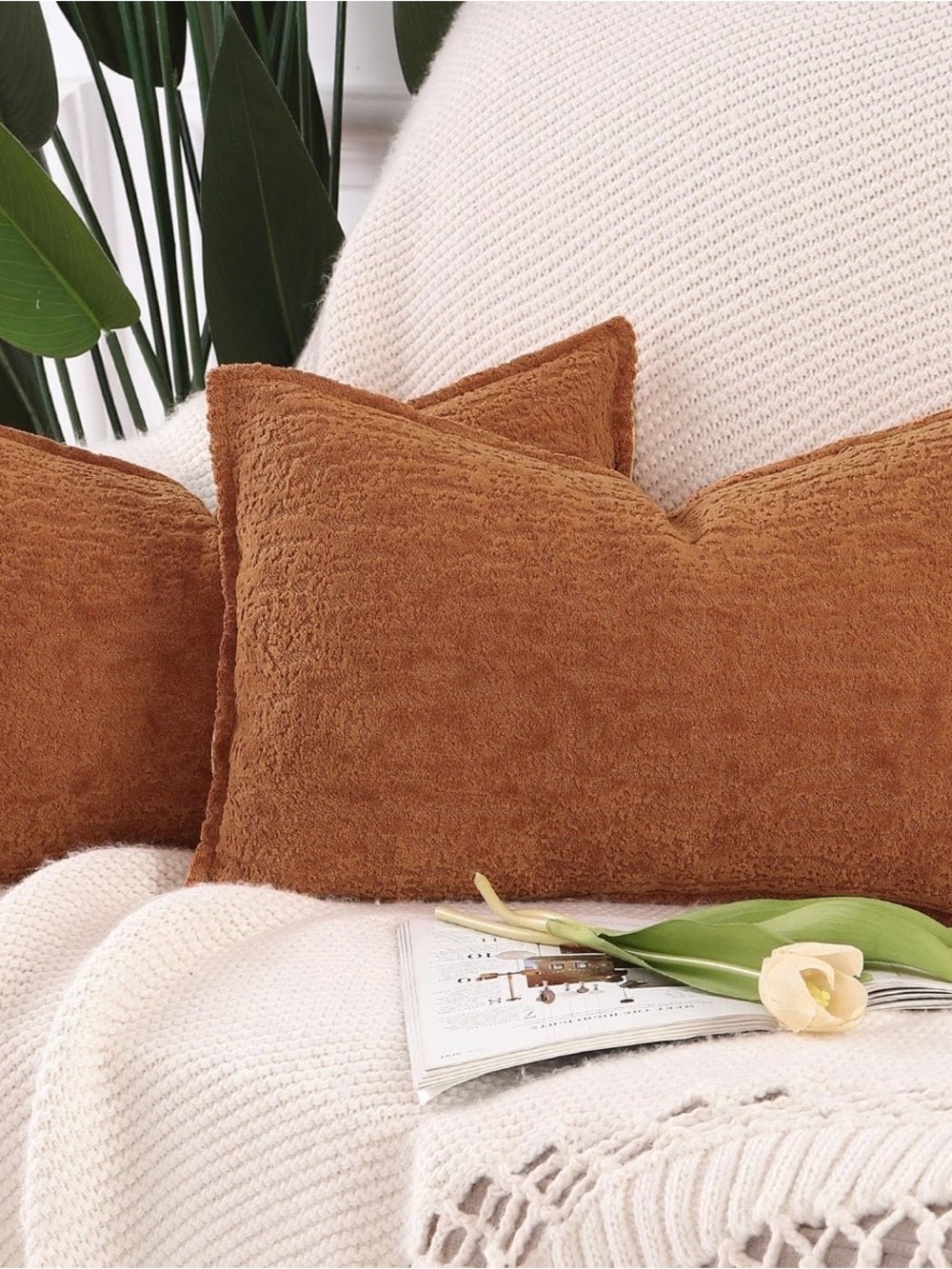 Rust Brown Plush Throw Pillow Covers